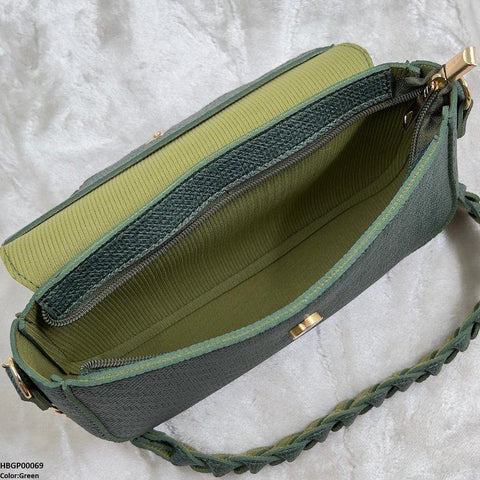 HBGP00069 Willow Strap Jute Armpit Bag Green - HBGP