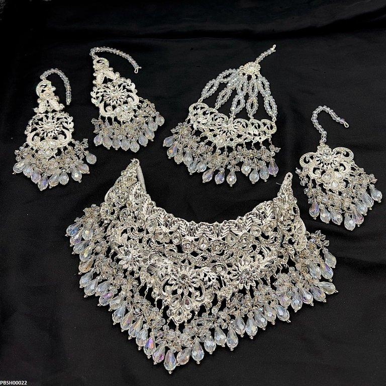 PBSH00022 SDQ Flower Bridal Necklace Set - PBSH