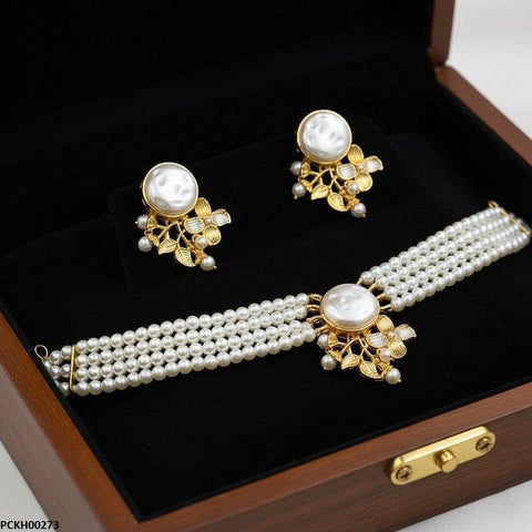 PCKH00273 MZM Circle Flower Pearl Choker Set - PCKH