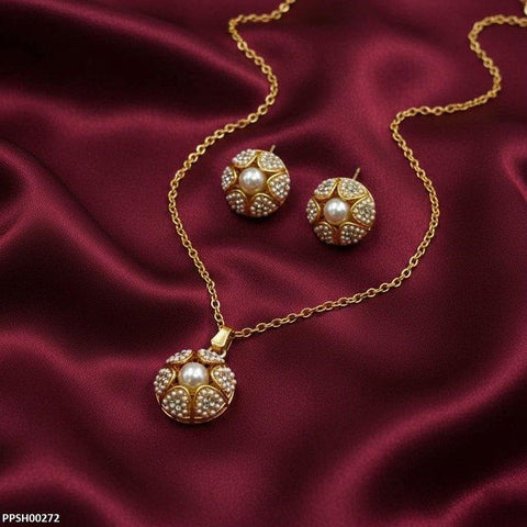 PPSH00272 MZM Pearl Flower Drop Pedant Set - PPSH