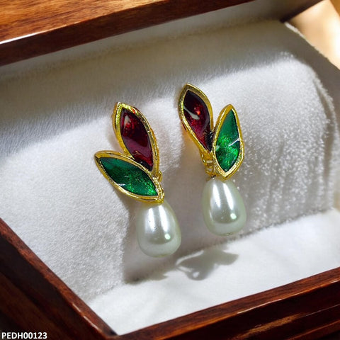 PEDH00123 SDQ Double Leaf Pearl Drop Earrings - PEDH