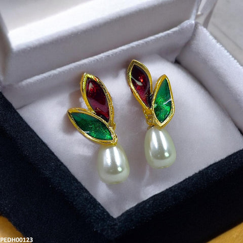 PEDH00123 SDQ Double Leaf Pearl Drop Earrings - PEDH
