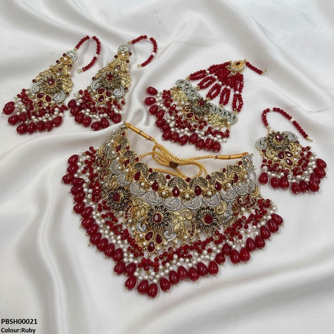 PBSH00021 SDQ Flower Bridal Necklace Set - PBSH