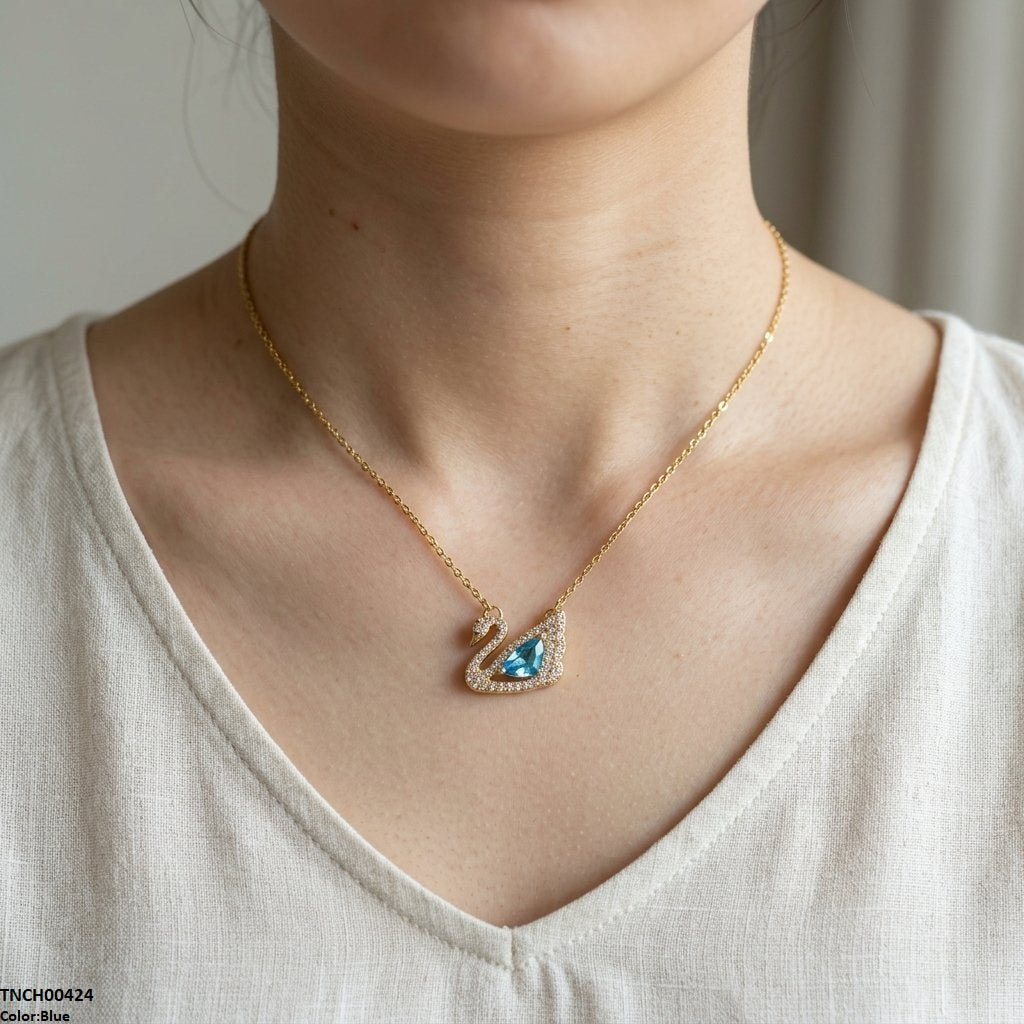 TNCH00424 TNR Stainless Steel Zircon Duck Necklace  - TNCH