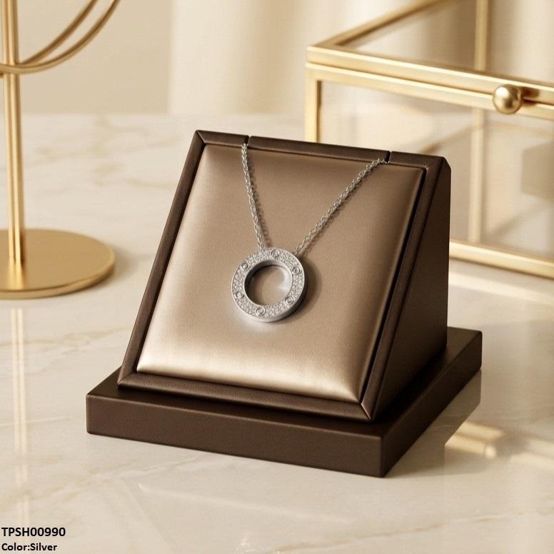 TPSH00990 Stainless Steel Zircon Round Pendant - TPSH