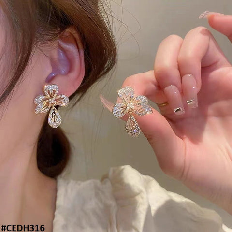 CEDH316 ZHL Flower Teardrop Earrings Pair - CEDH