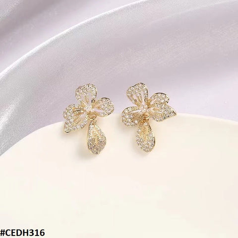 CEDH316 ZHL Flower Teardrop Earrings Pair - CEDH
