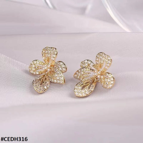 CEDH316 ZHL Flower Teardrop Earrings Pair - CEDH