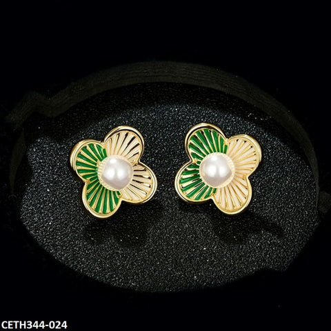 CETH344 SYB Painted Line Flower Stud Tops Pair - CETH