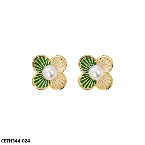CETH344 SYB Painted Line Flower Stud Tops Pair - CETH