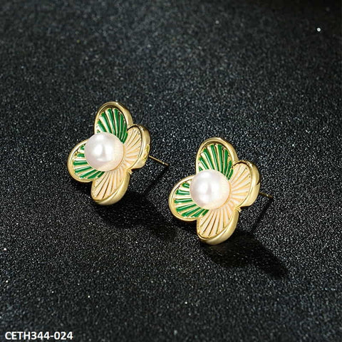 CETH344 SYB Painted Line Flower Stud Tops Pair - CETH