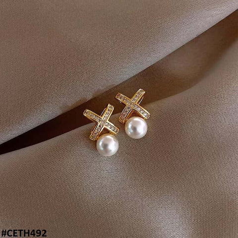 CETH492 FRN Cross Pearl Stud Tops Pair - CETH