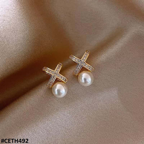 CETH492 FRN Cross Pearl Stud Tops Pair - CETH