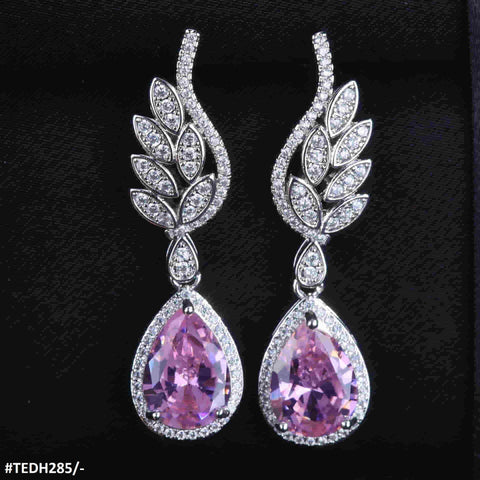 TEDH285 GWH Leaf Teardrop ZIRCON Earring - TEDH