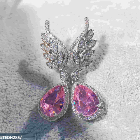 TEDH285 GWH Leaf Teardrop ZIRCON Earring - TEDH