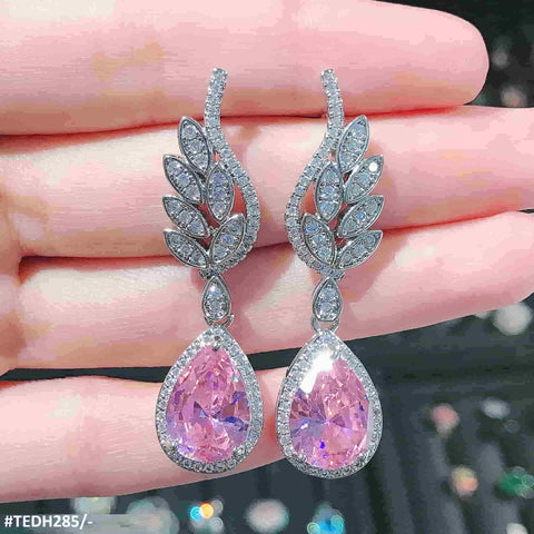 TEDH285 GWH Leaf Teardrop ZIRCON Earring - TEDH