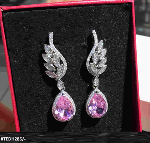 TEDH285 GWH Leaf Teardrop ZIRCON Earring - TEDH