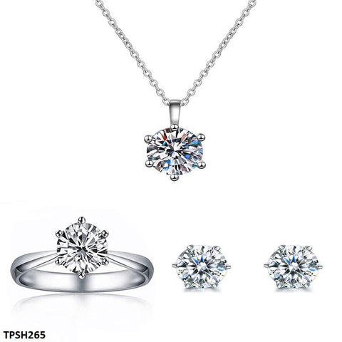 TPSH265 BLX Round Silver Stone ZIRCON Pendant Set - TPSH