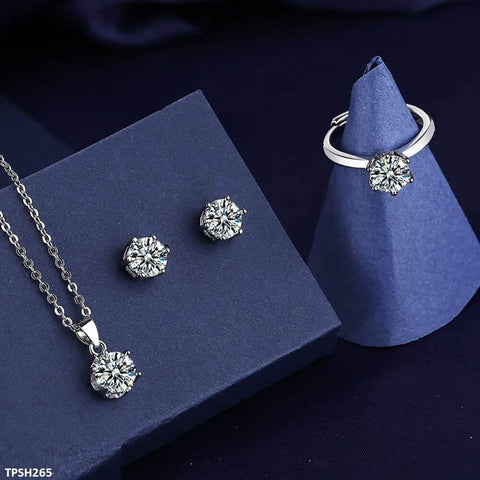 TPSH265 BLX Round Silver Stone ZIRCON Pendant Set - TPSH