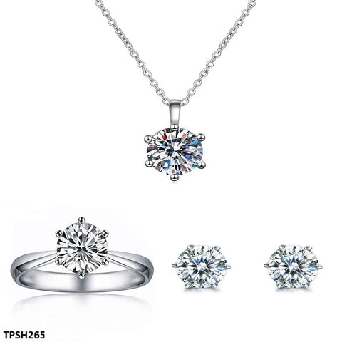 TPSH265 BLX Round Silver Stone ZIRCON Pendant Set - TPSH