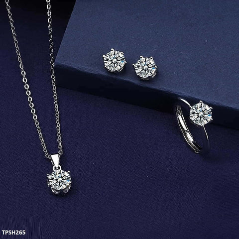 TPSH265 BLX Round Silver Stone ZIRCON Pendant Set - TPSH