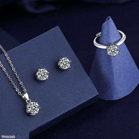 TPSH265 BLX Round Silver Stone ZIRCON Pendant Set - TPSH