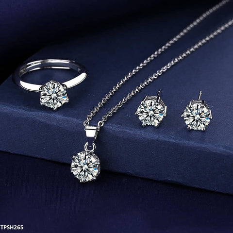 TPSH265 BLX Round Silver Stone ZIRCON Pendant Set - TPSH